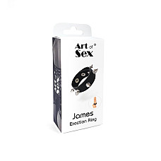 Эрекционное кольцо с шипами из натуральной кожи Art of Sex - James, цвет Черный