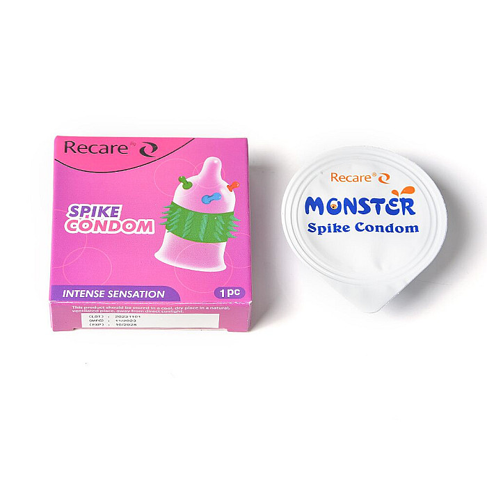 Насадка на член Recare Spike Condom Pink (презерватив з кульками та рядами шипів)