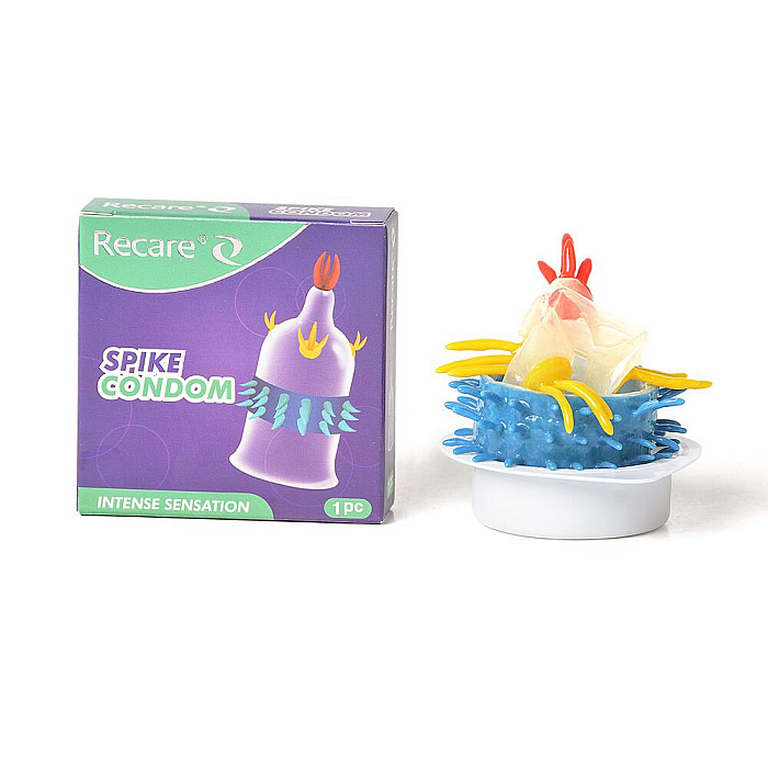 Насадка на член Recare Spike Condom Purple (презерватив с усиками и рядами шипов)