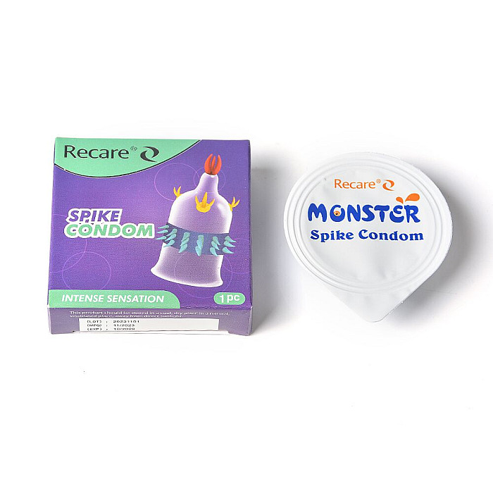 Насадка на член Recare Spike Condom Purple (презерватив с усиками и рядами шипов)