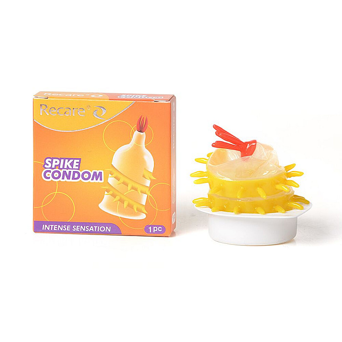 Насадка на член Recare Spike Condom Yellow (презерватив с усиками и спиралью шипов)
