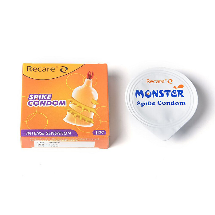 Насадка на член Recare Spike Condom Yellow (презерватив с усиками и спиралью шипов)