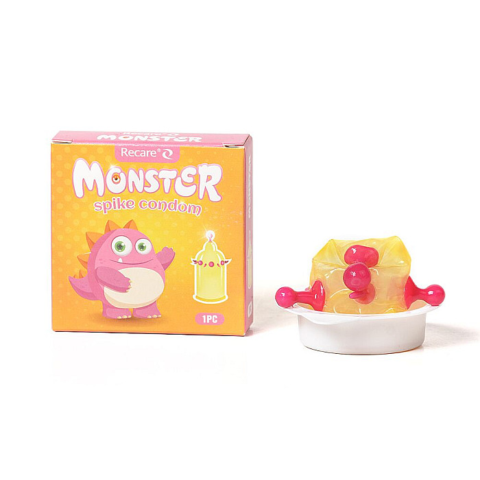 Насадка на член Recare Pink Monster Spike Condom (презерватив с шариками и усиками)