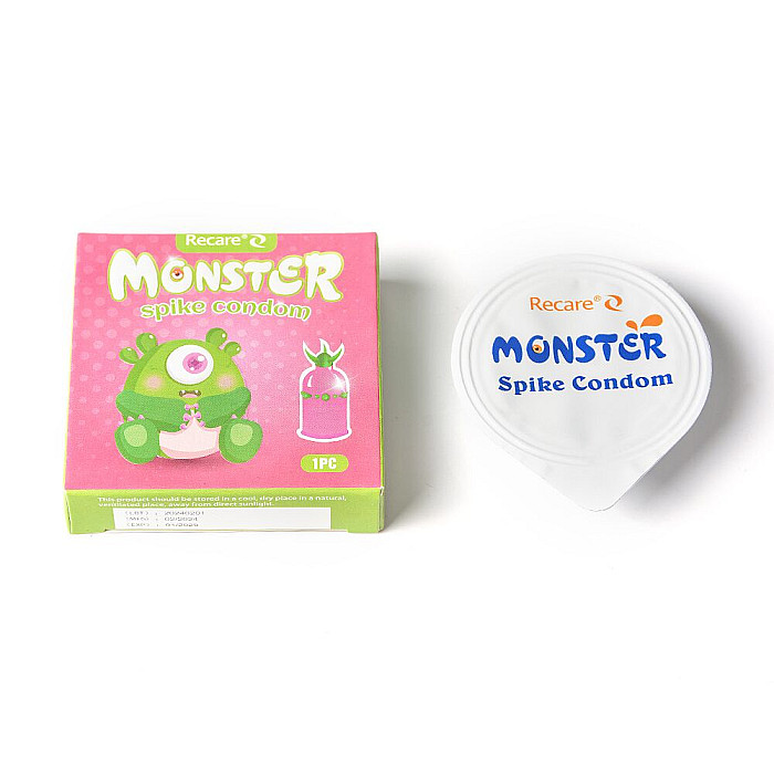 Насадка на член Recare Green Monster Spike Condom (презерватив с рядом шариков и усиками на кончике)