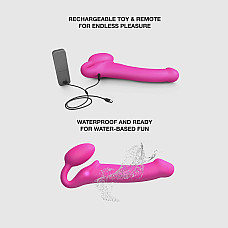 Безремінний страпон з вібрацією Strap-On-Me Vibrating Fuchsia L, діаметр 3,7см, пульт ДК, регульований