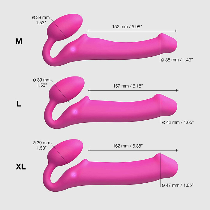 Безремневой страпон с вибрацией Strap-On-Me Vibrating Fuchsia L, диаметр 3,7 см, пульт ДУ, регулируемый