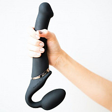 Безремінний страпон з вібрацією Strap-On-Me Vibrating Black M, діаметр 3,3 см, пульт ДК, регульовани