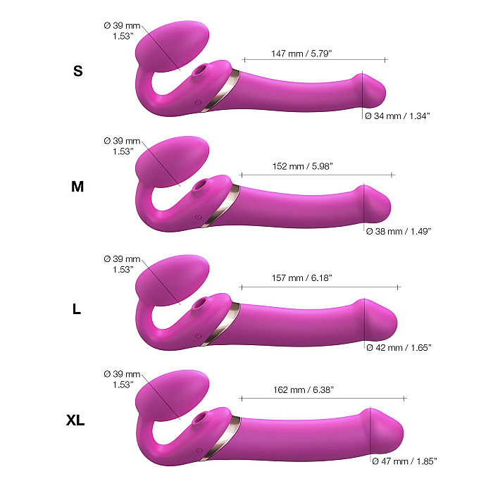 Безремневой вибрострапон с вакуумной стимуляцией Strap-On-Me MULTI ORGASM Fuchsia M, регулируемый