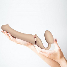 Безремінний страпон з вібрацією Strap-On-Me Vibrating Flesh M, діаметр 3,3см, пульт ДК, регульований