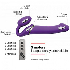 Безремінний страпон з вібрацією Strap-On-Me Vibrating Violet XL, діам. 4,5 см, пульт ДК, регульовани