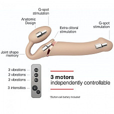 Безремінний страпон з вібрацією Strap-On-Me Vibrating Flesh L, діаметр 3,7 см, пульт ДК, регульовани