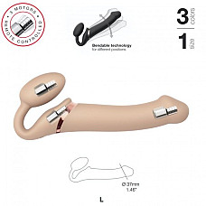 Безремінний страпон з вібрацією Strap-On-Me Vibrating Flesh L, діаметр 3,7 см, пульт ДК, регульовани