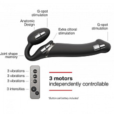 Безремінний страпон з вібрацією Strap-On-Me Vibrating Black L, діаметр 3,7см, пульт ДК, регульований