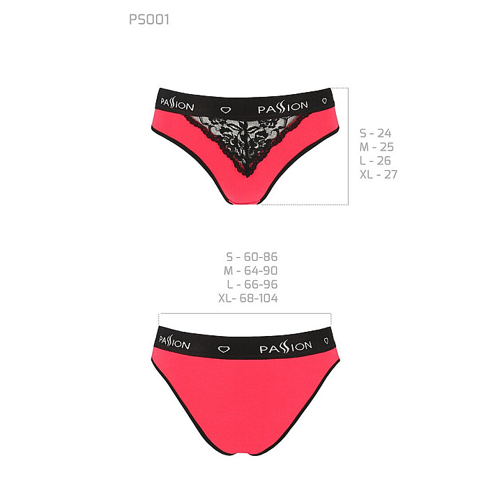 Трусики с широкой резинкой и кружевом Passion PS001 PANTIES XL, red-black
