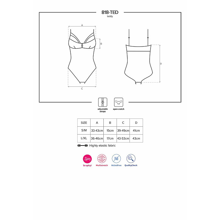 Мереживне боді з доступом Obsessive 818-TED-1 teddy M/L, чорне