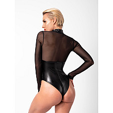 Боди Noir Handmade F321 Edge, M, низ под латекс, верх сетка, молния на все тело, декор кольца