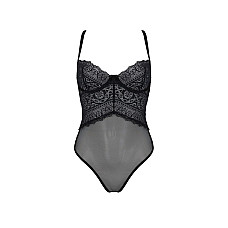 Боди Passion KERRIA BODY black, S/M, с высокими вырезами и верхом балконет