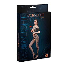 Бодистокинг с доступом Moonlight Model 10 XS-L Black, имитация шнуровки, цветочный декор, открытые п