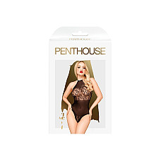 Боди Penthouse Blooming Era S/L Black, имитация гипюрового страплесса, открытые плечи