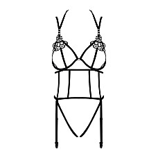 Боди из стреп с доступом Obsessive Badossa crotchless teddy L/XL, черный