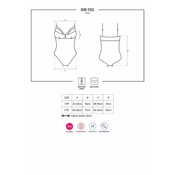 Кружевное боди с доступом Obsessive 818-TED-1 teddy 2XL/3XL, черное