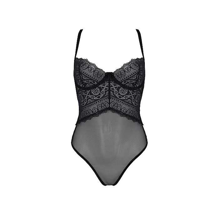 Боди Passion KERRIA BODY black, XXL/XXXL, с высокими вырезами и верхом балконет