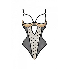 Эротическое боди Passion MARINA BODY, S/M, beige, с открытыми чашками