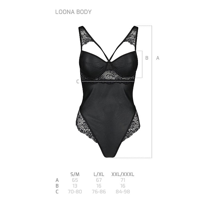 Боди из эко-кожи и кружева Passion LOONA BODY S/M, black