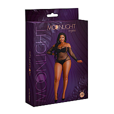 Сетчатое боди со стразами Moonlight Plus Model 09 XL-XXXL Black, открытые плечи