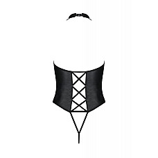 Боди из экокожи Passion NANCY BODY 6XL/7XL black, с имитацией шнуровки и открытым доступом