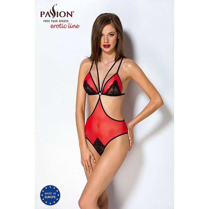 Полупрозрачное боди с кружевом Passion PEONIA BODY XXL/XXXL red