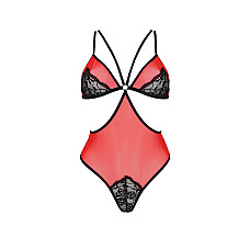 Полупрозрачное боди с кружевом Passion PEONIA BODY XXL/XXXL red