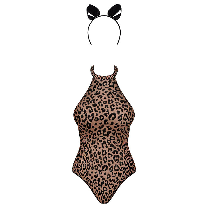 Еротичний костюм леопарда Obsessive Leocatia teddy S/M, боді, обруч з вушками