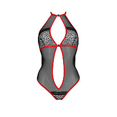Сетчатое боди с кружевом на груди Passion SATARA BODY L/XL red