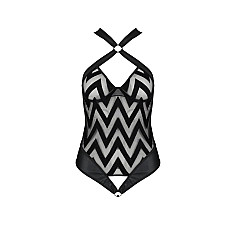 Сетчатый боди с халтером и ритмичным рисунком Passion Hima Body S/M, black