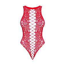 Ажурный бодистокинг с эффектом шнуровки Obsessive B120 teddy red S/M/L, красный