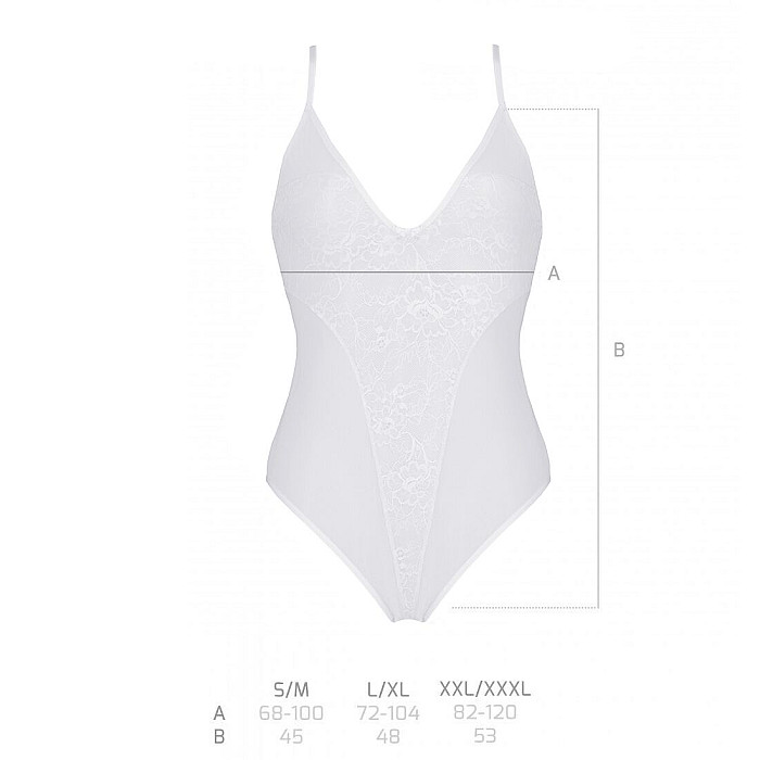 Боді з ажурним декором та відкритим кроком Passion URSULA BODY XXL/XXXL, white