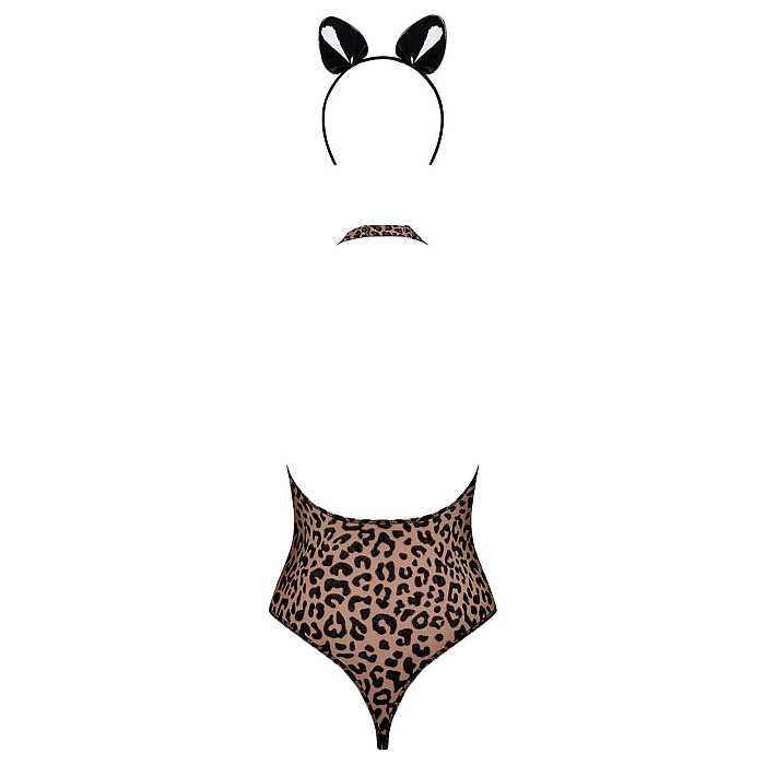 Еротичний костюм леопарда Obsessive Leocatia teddy L/XL, боді, обруч з вушками