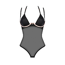 Прозрачное боди Obsessive Selinne teddy XL/2XL Black, мелкая сетка, двойные бретели