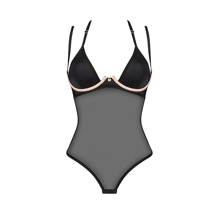 Прозрачное боди Obsessive Selinne teddy XL/2XL Black, мелкая сетка, двойные бретели