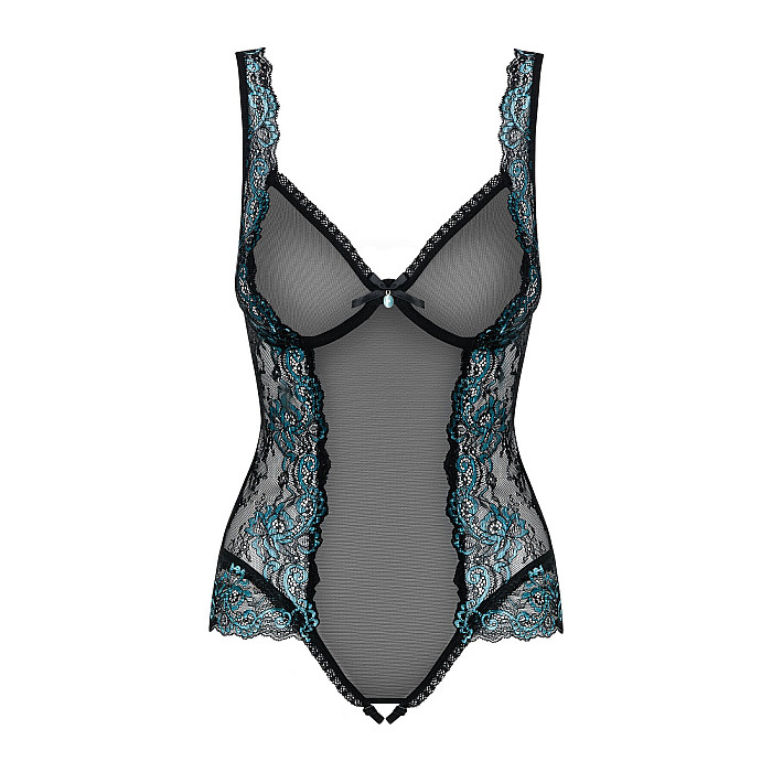 Сетчатое боди на косточках Obsessive Amanta teddy L/XL, черное, с доступом