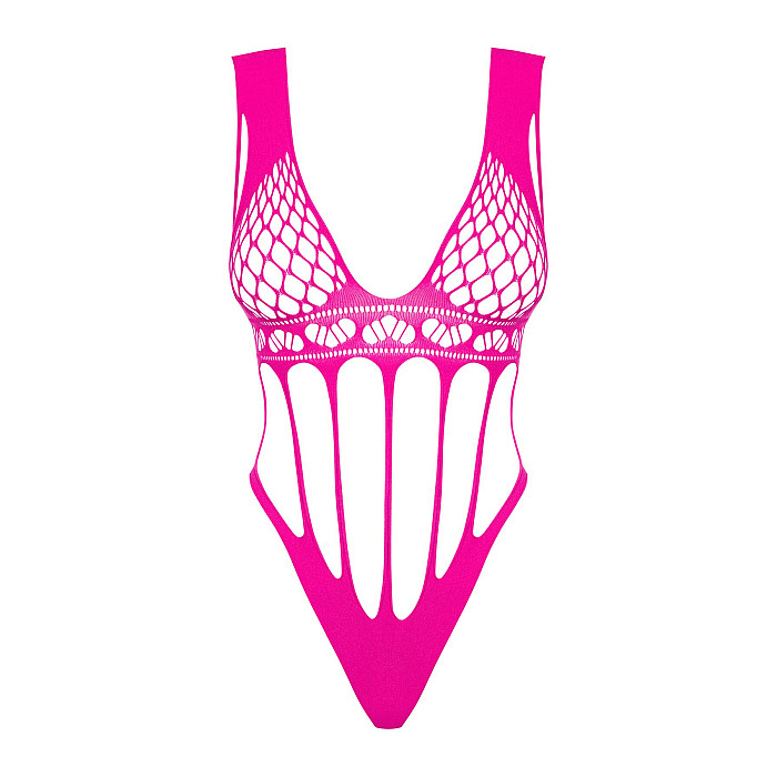 Сетчатый бодистокинг с продольными вырезами Obsessive B121 teddy S/M/L, розовый