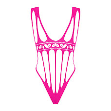 Сетчатый бодистокинг с продольными вырезами Obsessive B121 teddy S/M/L, розовый