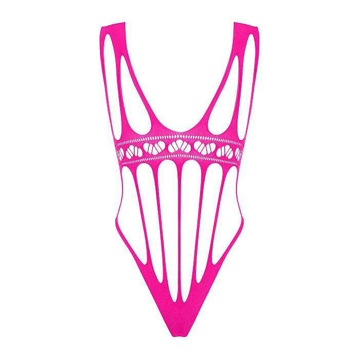 Сетчатый бодистокинг с продольными вырезами Obsessive B121 teddy S/M/L, розовый