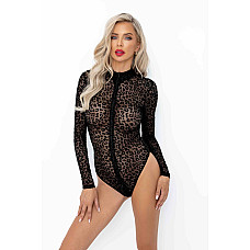Боди под леопард Noir Handmade F287 Leopard flock bodysuit with long sleeves, 3XL, длинный рукав