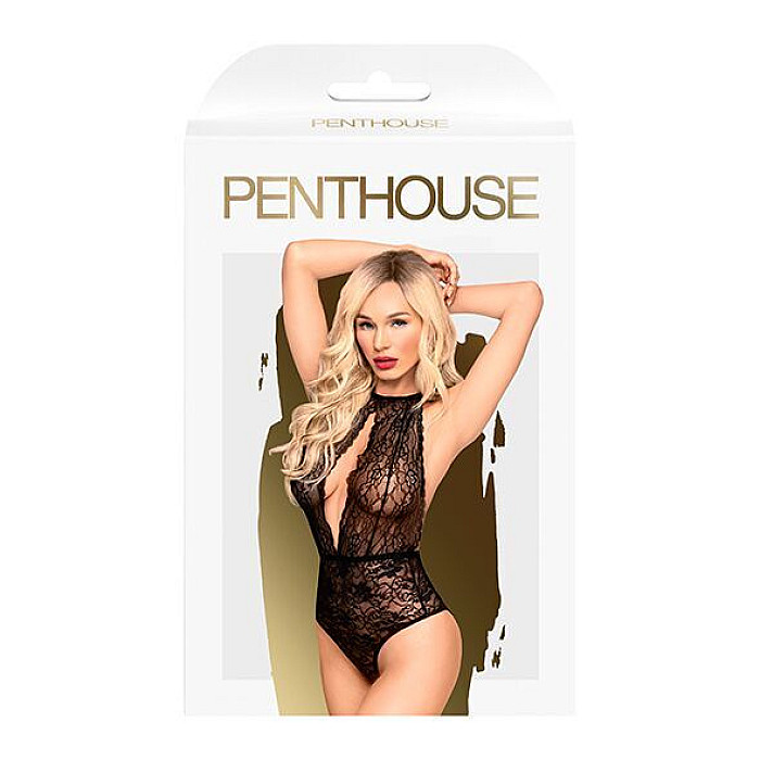 Боди с глубоким декольте и высокими трусиками Penthouse - Toxic Powder Black M/L