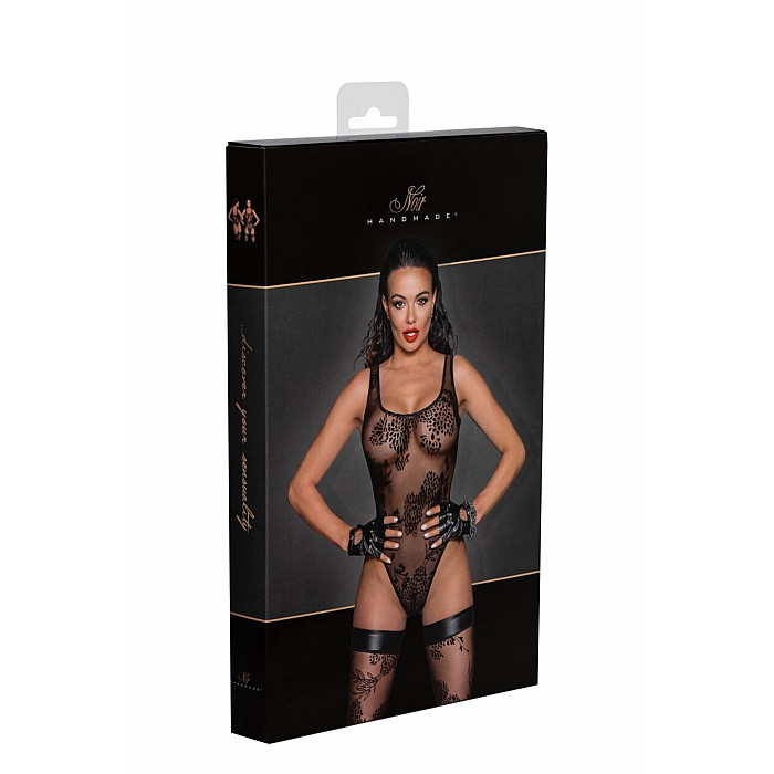 Боді Noir Handmade F242 Tulle body with patterned flock embroidery - M