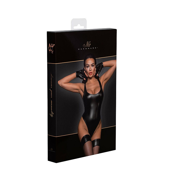 Боди с мокрым эффектом Noir Handmade F244 Powerwetlook body with high cut bottom hem, M