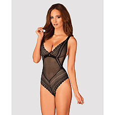 Кружевное боди с декольте Obsessive Estiqua teddy M/L, черное, широкие лямки