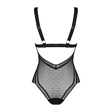 Кружевное боди с декольте Obsessive Estiqua teddy M/L, черное, широкие лямки